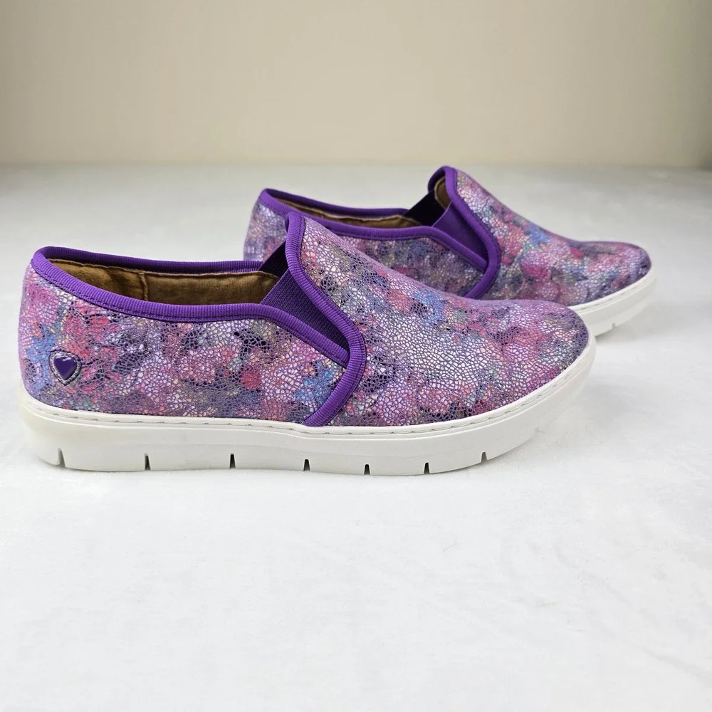Nurse Mates Adela Slip On Shoes Womens 10M Purple Floral Print Pillowtop Comfort